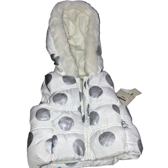 NWT Old Navy White Silver Polka Dot Baby Puffer Vest Size 3-6 Months Adorable - Picture 2 of 9